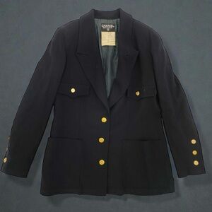 CHANEL Midnight Black Jacket with Sunburst Gold Plated Buttons